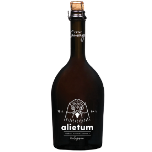 Bouteille de bière Alietum triple bio avec verre rempli et mousse onctueuse