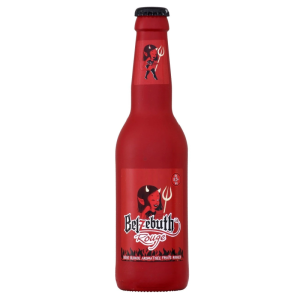 Bouteille de bière Belzebuth Rouge 8.5° avec sa mousse légèrement rosée