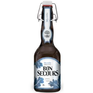 Bouteille de Bon Secours Myrtille, bière artisanale fruitée avec une couleur rouge intense
