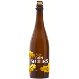 Bouteille de bière Bon Secours Prestige Triple avec mousse dorée et bulles fines