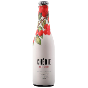 Bouteille de Bière Chérie à la Cerise avec couleur rosée et mousse légère