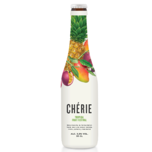 Photo de la bière Chérie Tropicale avec sa robe dorée et mousse légère