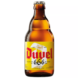 Bouteille de bière Duvel 666 blonde belge 6,66% avec étiquette dorée