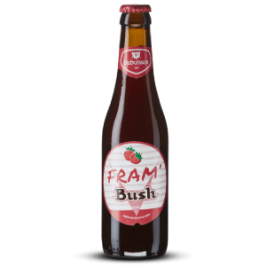 Bière Frambush à la framboise avec robe rouge-rose et mousse légère