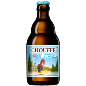 Bouteille de bière Chouffe Sans Alcool 33cl sur fond blanc