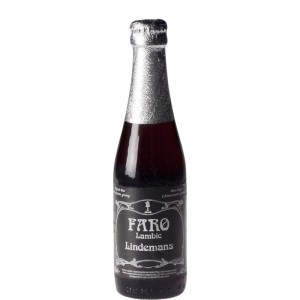 Bouteille de bière Faro Lindeman's 4,5° au style lambic avec robe rouge-orangé