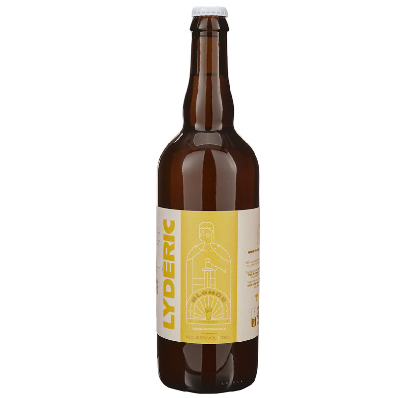 Bouteille de bière Lydéric Blonde artisanale 6,5° avec mousse dorée Bouteille de bière Lydéric Blonde artisanale 6,5° avec mousse dorée