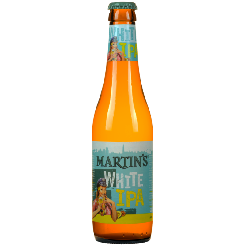 Photo de la bière Martin's White IPA en bouteille avec mousse blanche Photo de la bière Martin's White IPA en bouteille avec mousse blanche