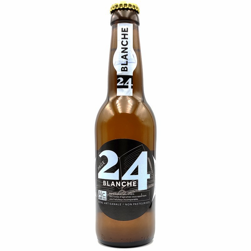 Bouteille de bière artisanale Page 24 Blanche 33 cl sur fond neutre Bouteille de bière artisanale Page 24 Blanche 33 cl sur fond neutre
