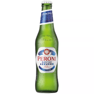 Bouteille de bière Peroni Nastro Azzurro 33cl sur fond blanc