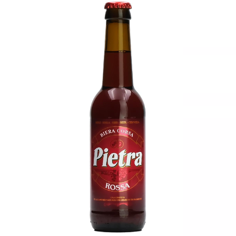 Bouteille de bière Pietra Rossa 33cl sur fond blanc Bouteille de bière Pietra Rossa 33cl sur fond blanc