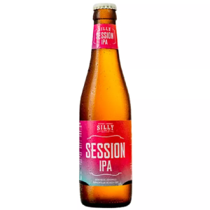 Bouteille de Silly Session IPA blonde dorée avec fine mousse blanche