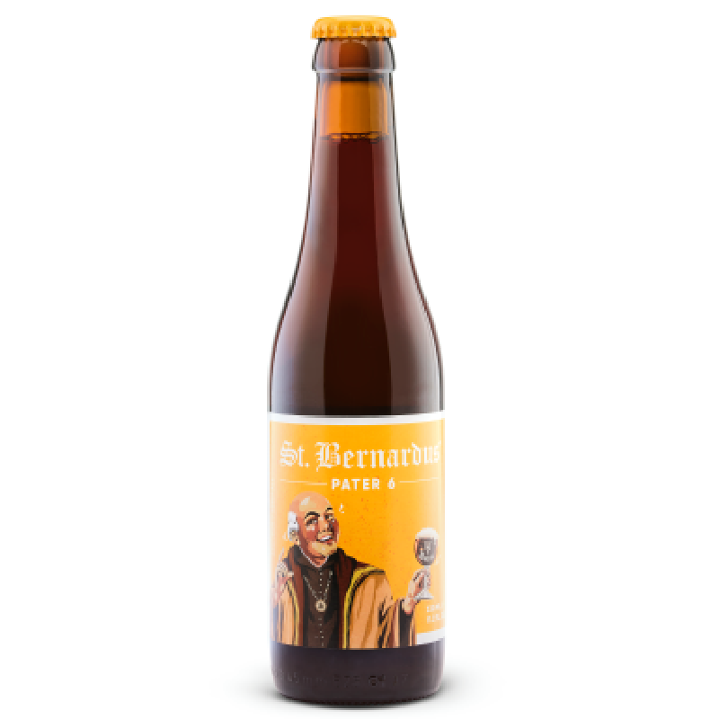 Bouteille de bière Saint Bernardus Pater 6 avec robe châtaigne et col crémeux Bouteille de bière Saint Bernardus Pater 6 avec robe châtaigne et col crémeux