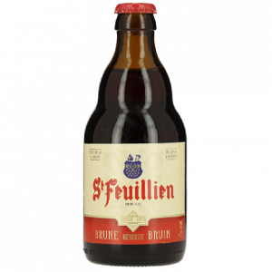 Bouteille de bière brune Saint Feuillien 8.5° avec mousse onctueuse