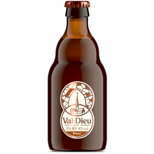 Bouteille de bière Val-Dieu Brune 33cl avec étiquette rouge et dorée