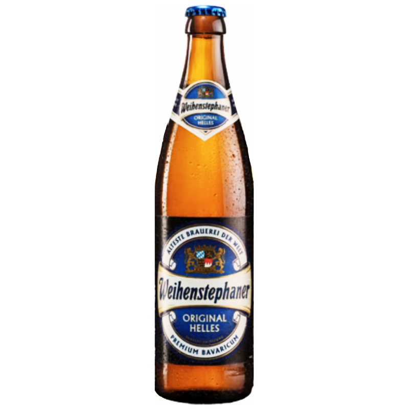 Photo de la bouteille de Weihenstephaner Original Helles 50cl, bière blonde allemande. Photo de la bouteille de Weihenstephaner Original Helles 50cl, bière blonde allemande.
