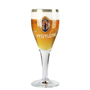 Calice verre à bière Corsendonk 25 cl, logo doré sur verre tulipe