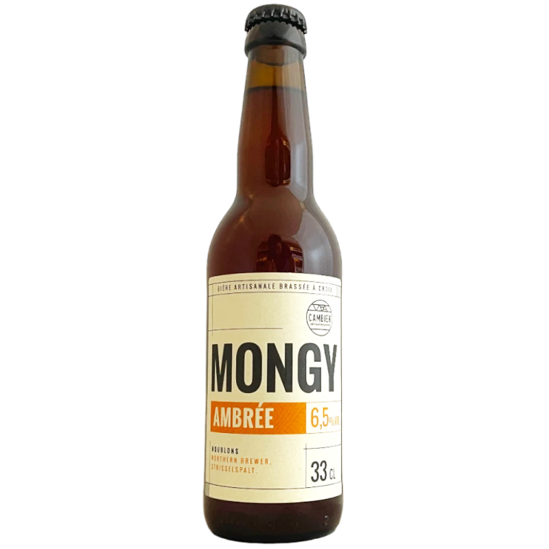 Bouteille de bière artisanale Mongy Ambrée 33 cl de la Brasserie Cambier Bouteille de bière artisanale Mongy Ambrée 33 cl de la Brasserie Cambier