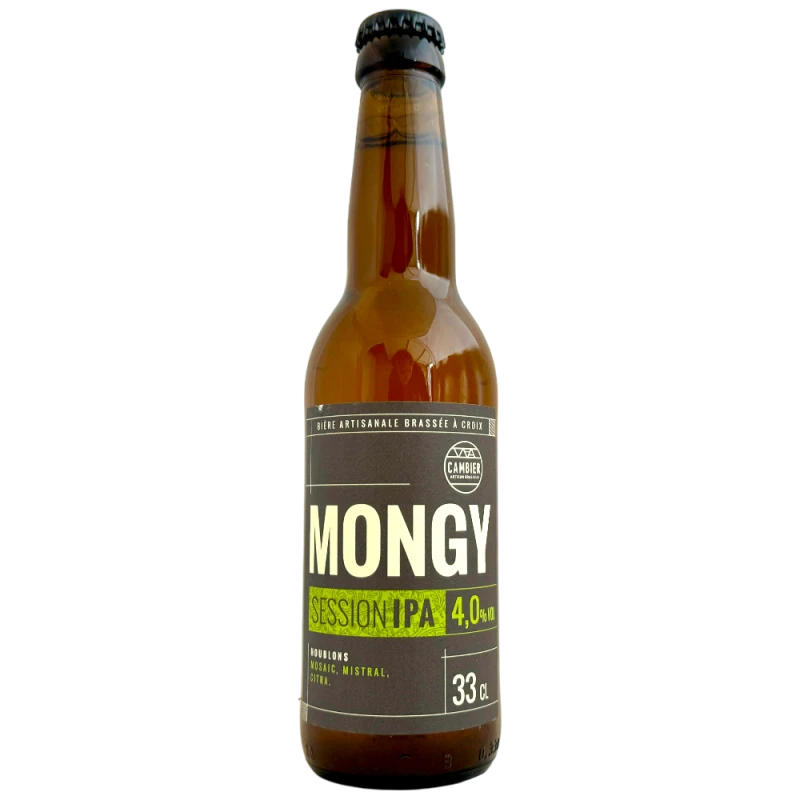 Bouteille de bière artisanale Mongy Session IPA 33 cl de la Brasserie Cambier