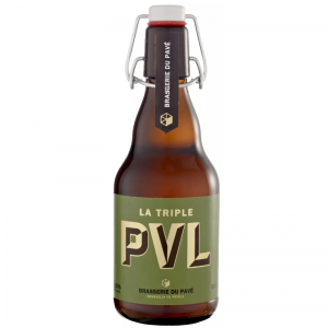 Bouteille de PVL Triple 33 cl sur fond neutre, mettant en valeur sa robe dorée.
