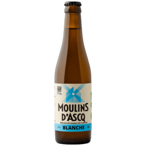 Bouteille de bière blanche bio Moulins d'Ascq 33 cl avec mousse fine