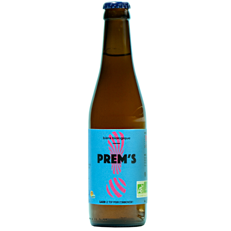 Bouteille de Prem’s Lager Blonde 33 cl Brasserie Tandem, robe claire