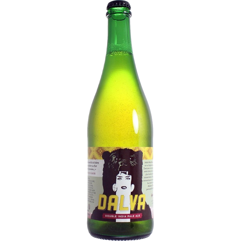 Bouteille Dalva Double IPA 75 cl Brasserie Thiriez sur fond bois Bouteille Dalva Double IPA 75 cl Brasserie Thiriez sur fond bois