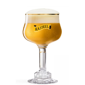 Verre à bière Kasteel 25 cl avec logo et bord doré profil de face