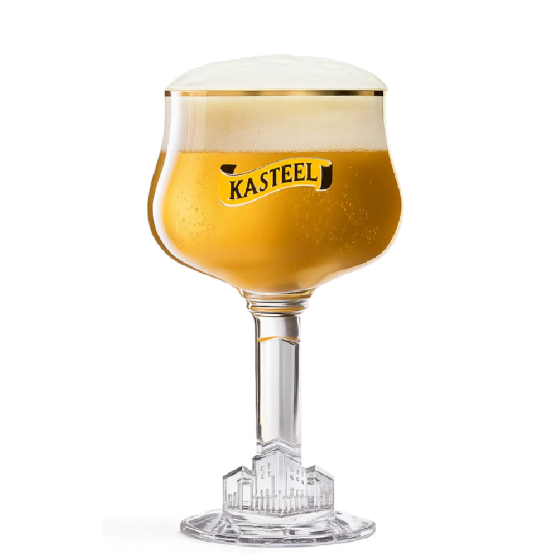 Verre à bière Kasteel 25 cl avec logo et bord doré profil de face