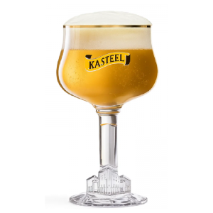 Verre Kasteelbier de 33 cl en verre transparent avec logo doré, base en forme de château
