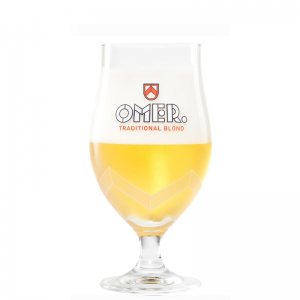Verre Omer 25 cl en tulipe, logo OMER. gravé sur verre transparent