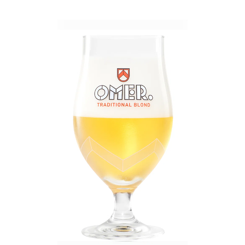 Verre Omer 25 cl en tulipe, logo OMER. gravé sur verre transparent