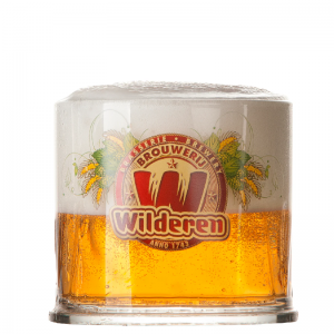 Verre Wilderen orné du logo, rempli de bière mousseuse
