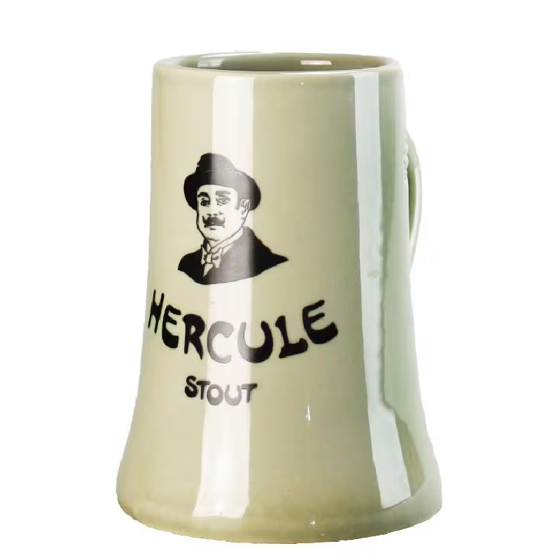 Chope en grès Hercule 33 cl avec anse arrondie et logo noir